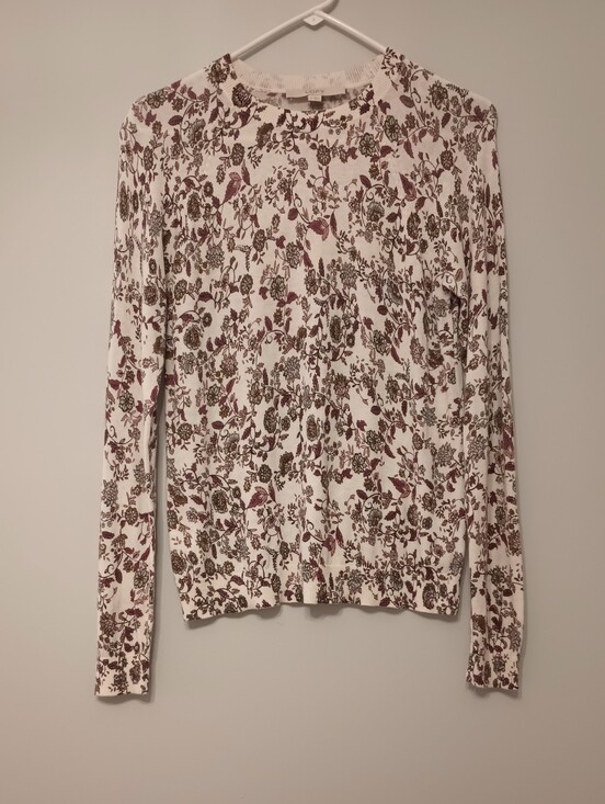 LOFT Tops - Loft Lightweight Floral Long-Sleeve Crewneck Sweater Top Silk Blend S